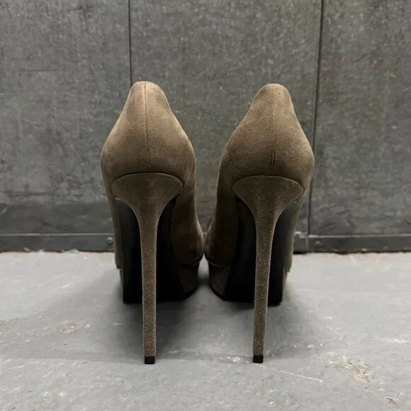 SAINT LAURENT PARIS dark gray suede leather platform stiletto heel shoes - Picture 5 of 9